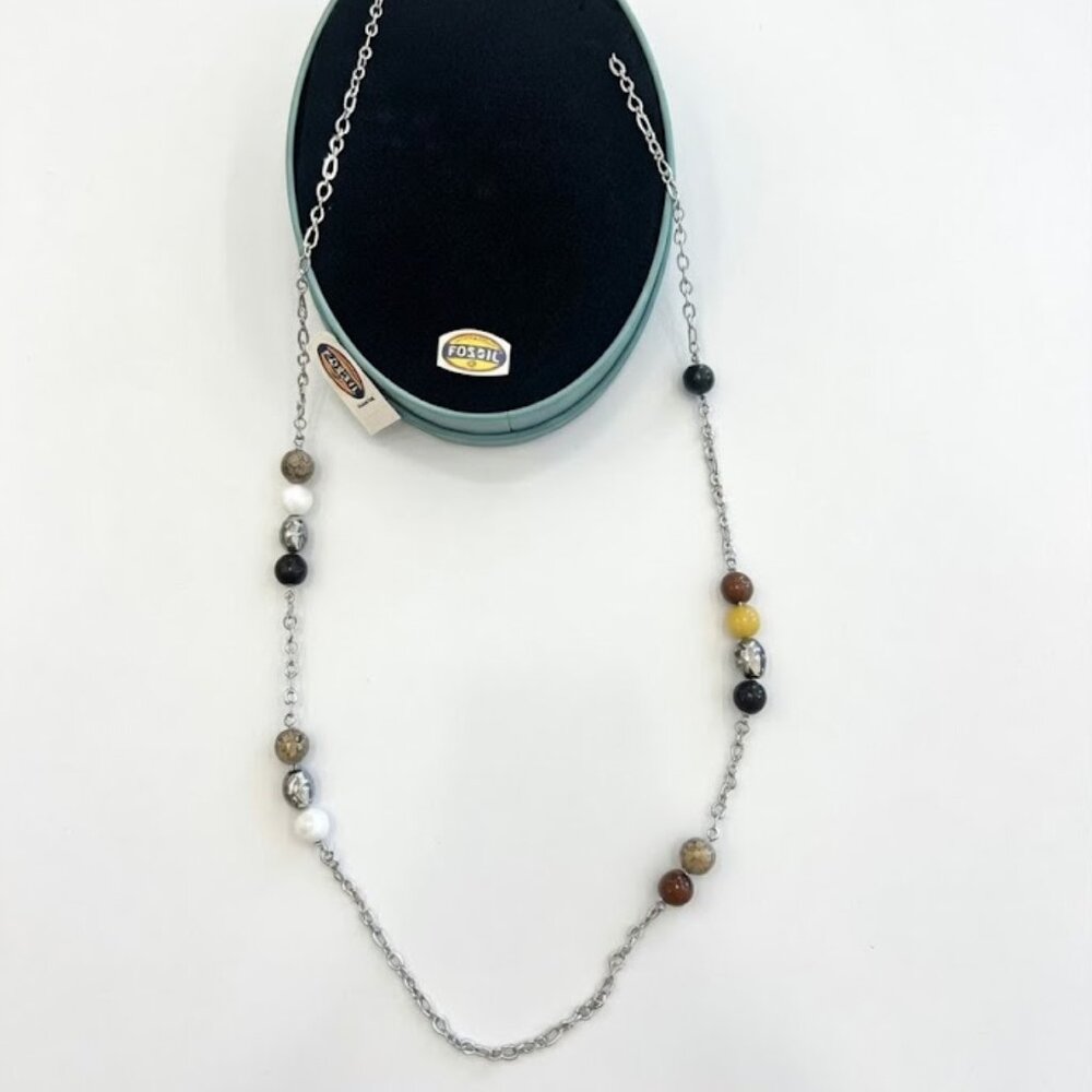 NWT Fossil Beaded Necklace with Original "Finch Seed Mix" Novelty Tin - Picture 2 of 7